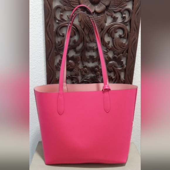 SALE ~ Kate Spade New York Reversible Leather Tote Fuchsia, Brand New - Picture 2 of 8